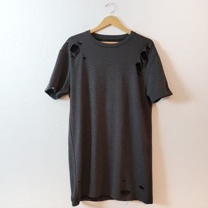 Grey Charcoal Y2K Distressed Grunge Thrashed Subversive Hole Mall Goth Tshirt